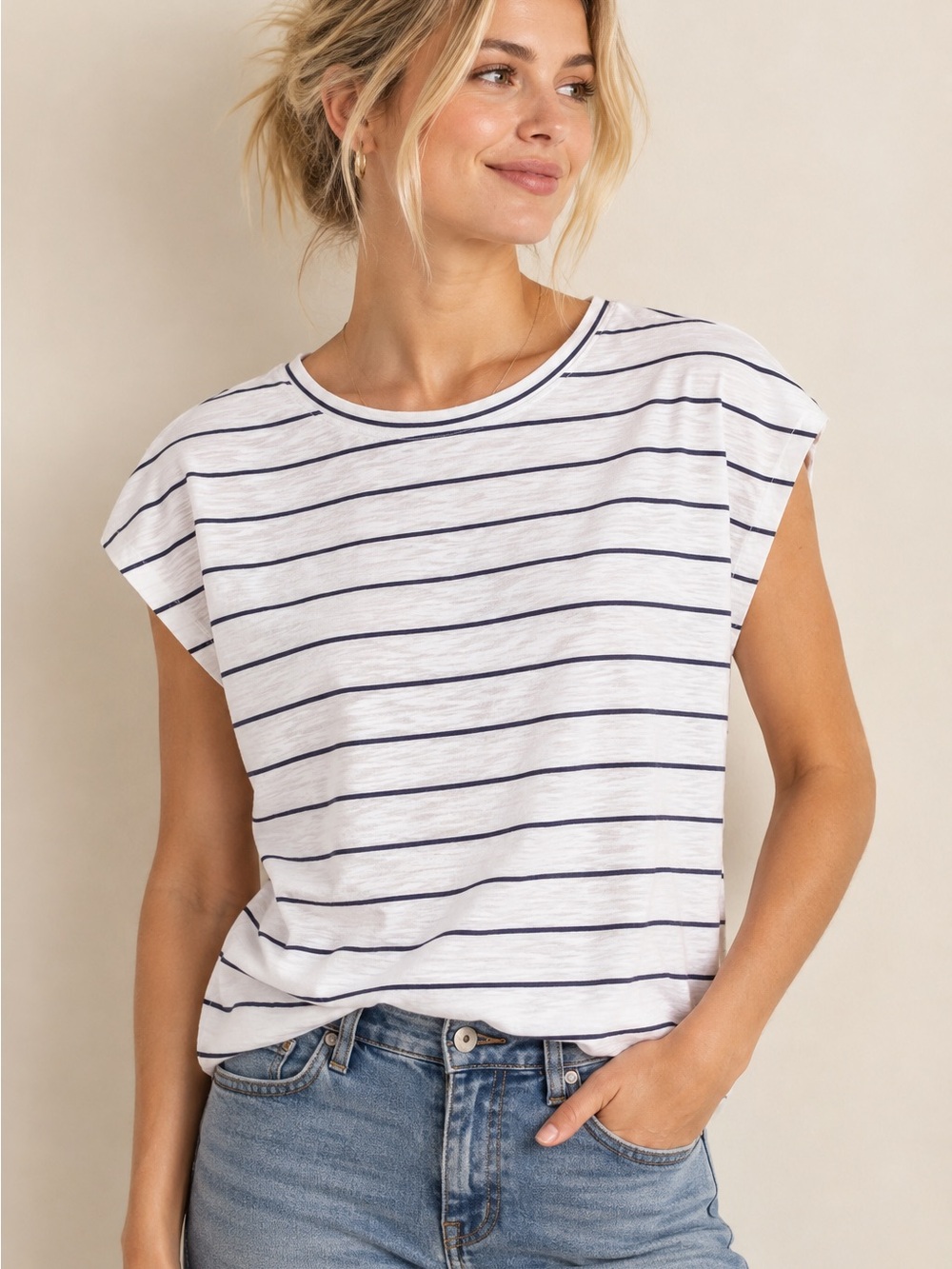 Lilla P White Tee with Navy Stripes